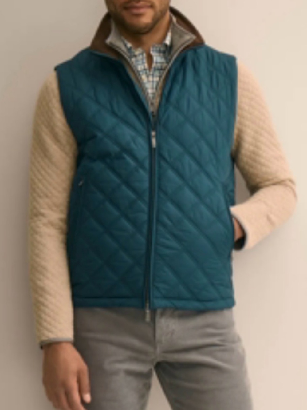 Brooks Brothers Paddock Diamond Quilted Vest imedium green blue plaid lining